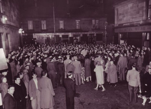 Crowds in Gilmour Street with Band at 1 o’clock in the morning